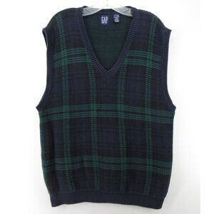 VINTAGE Gap Sweater XL Vest Pullover Plaid 90s Ribbed Preppy Cotton